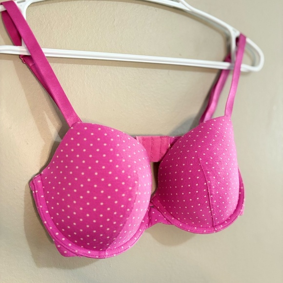 4/$10🎄Pink Cotton Underwire Bra with White Polka Dots 32DD - Picture 2 of 9